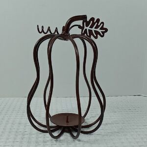 Metal Butternut Squash Shaped Candle Holder With Leaf & Vine Brown